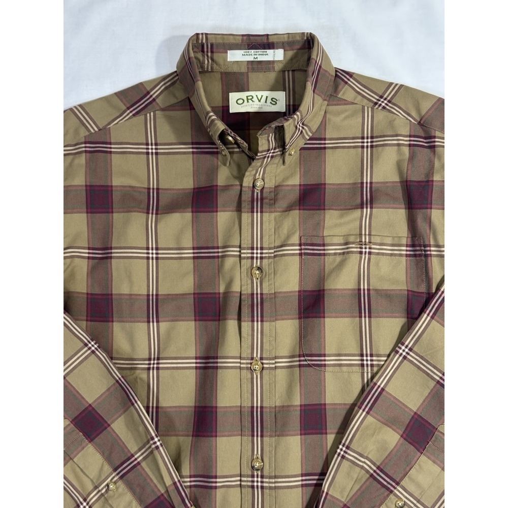 ORVIS Mens Medium Long Sleeve Plaid Casual Button Down Shirt‎ 100% Cotton